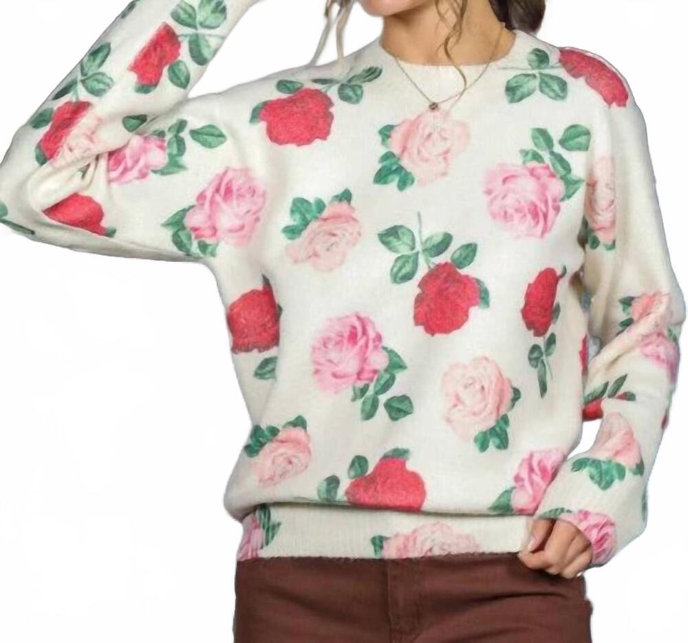 NEW VINE & LOVE rosy crewneck sweater in white/pink